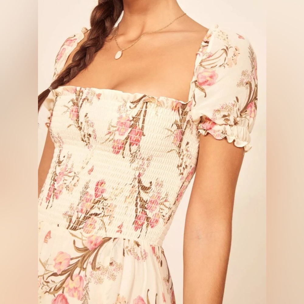 NWOT Reformation Inka Floral Smocked Midi Dress in Leila | Size L - Picture 2 of 12